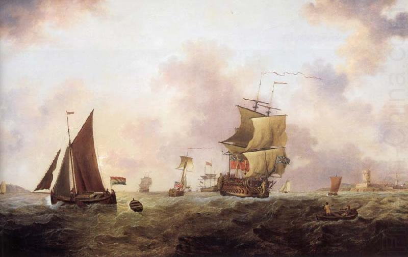 Francis Swaine A two-decker of the Royal Navy and other shipping off St.Peter Port china oil painting image